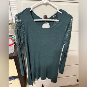 Premise Teal Long Sleeve Top with Lace Accents